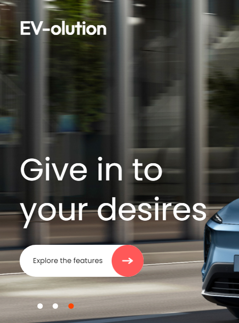 Screenshot of EV-olution project showing the electric vehicle landing page