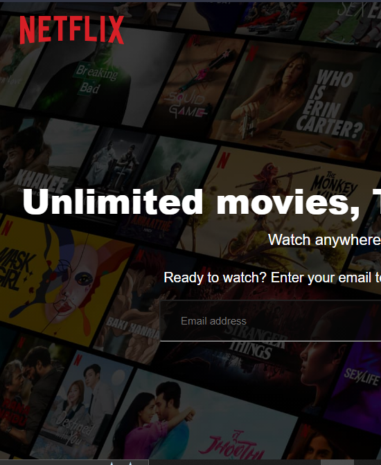 Screenshot of Netflix India clone showing the homepage with movie thumbnails